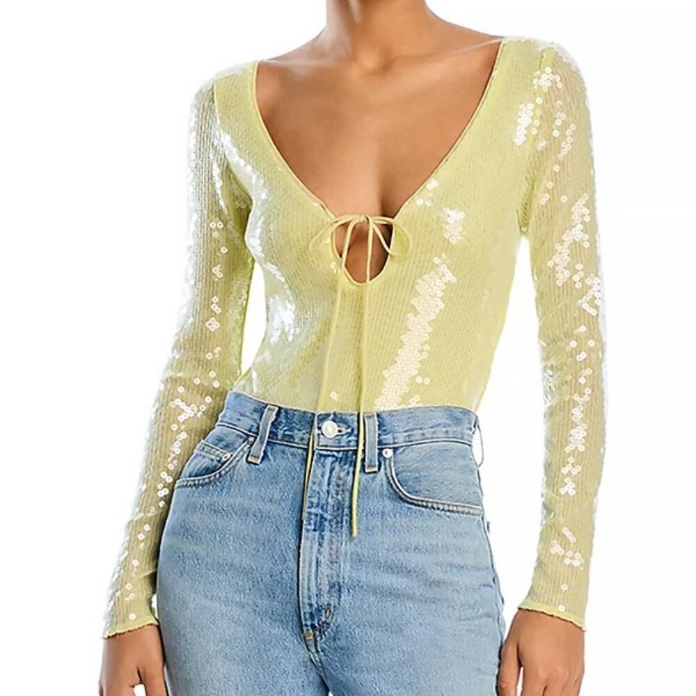Bardot Verona Yellow Sequined Bodysuit NWT Size 2